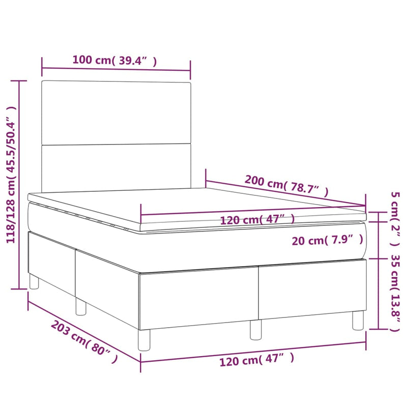 Boxspringbett Matratze Cappuccino-Braun 120x200cm Kunstleder