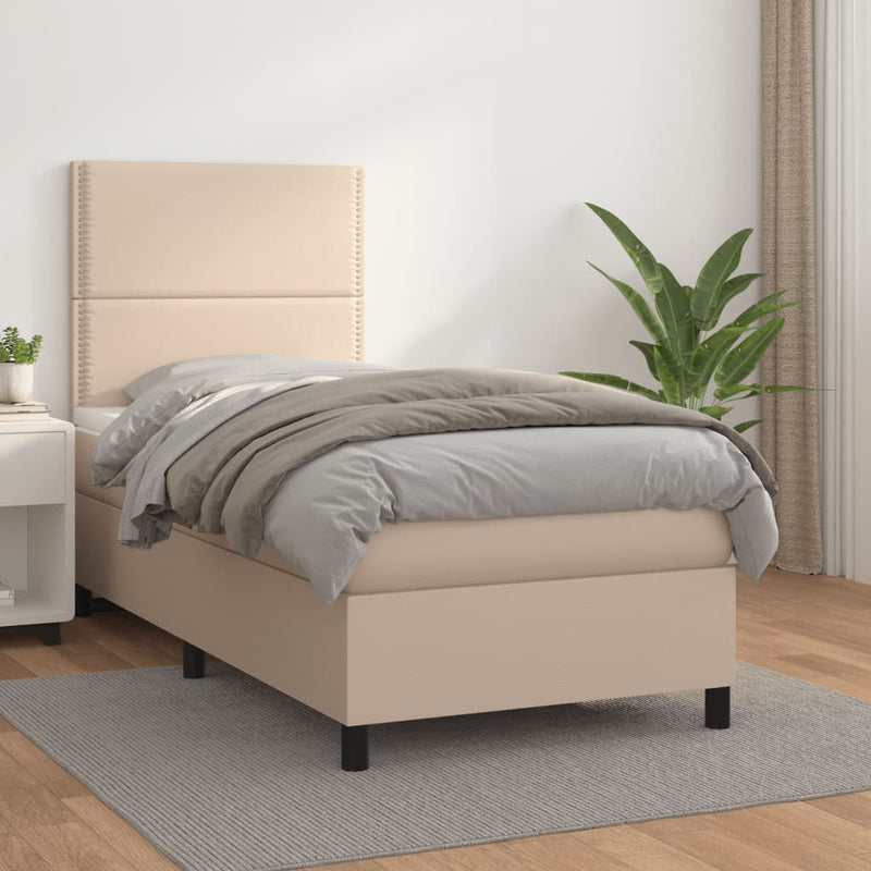 Boxspringbett mit Matratze Cappuccino-Braun 90x190cm Kunstleder