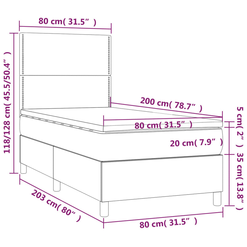 Boxspringbett mit Matratze Hellgrau 80x200 cm Samt