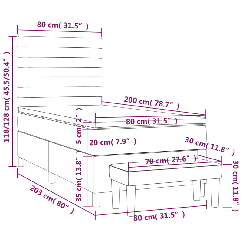 Boxspringbett mit Matratze Dunkelbraun 80x200 cm Stoff