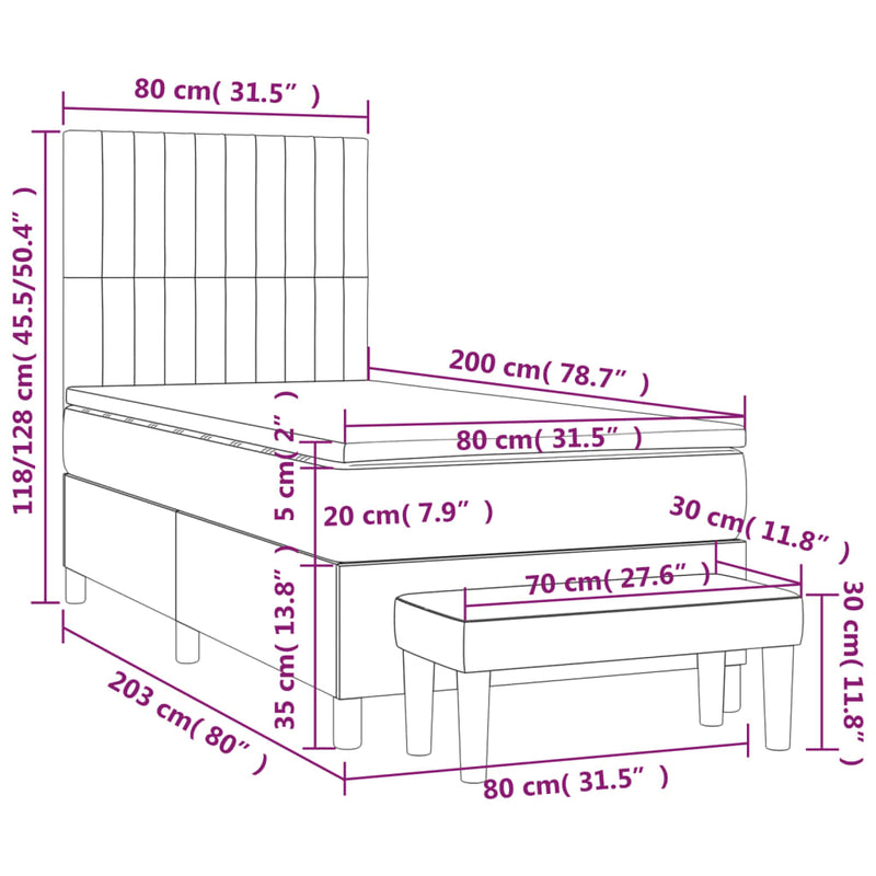 Boxspringbett mit Matratze Dunkelbraun 80x200 cm Stoff