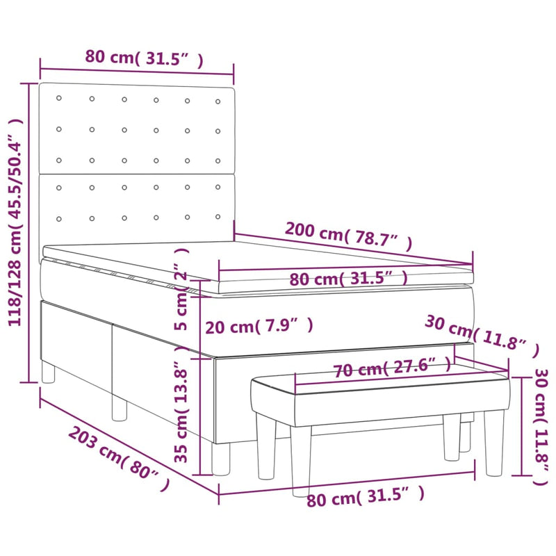 Boxspringbett mit Matratze Dunkelbraun 80x200 cm Stoff