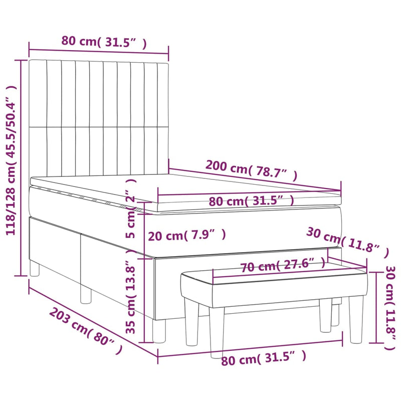 Boxspringbett mit Matratze Dunkelgrau 80x200 cm Stoff