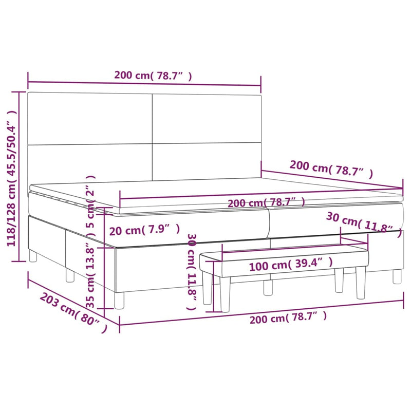 Boxspringbett Matratze Cappuccino-Braun 200x200cm Kunstleder