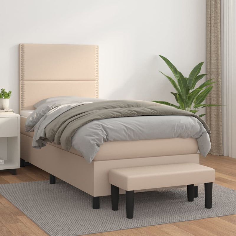 Boxspringbett mit Matratze Cappuccino-Braun 90x190cm Kunstleder