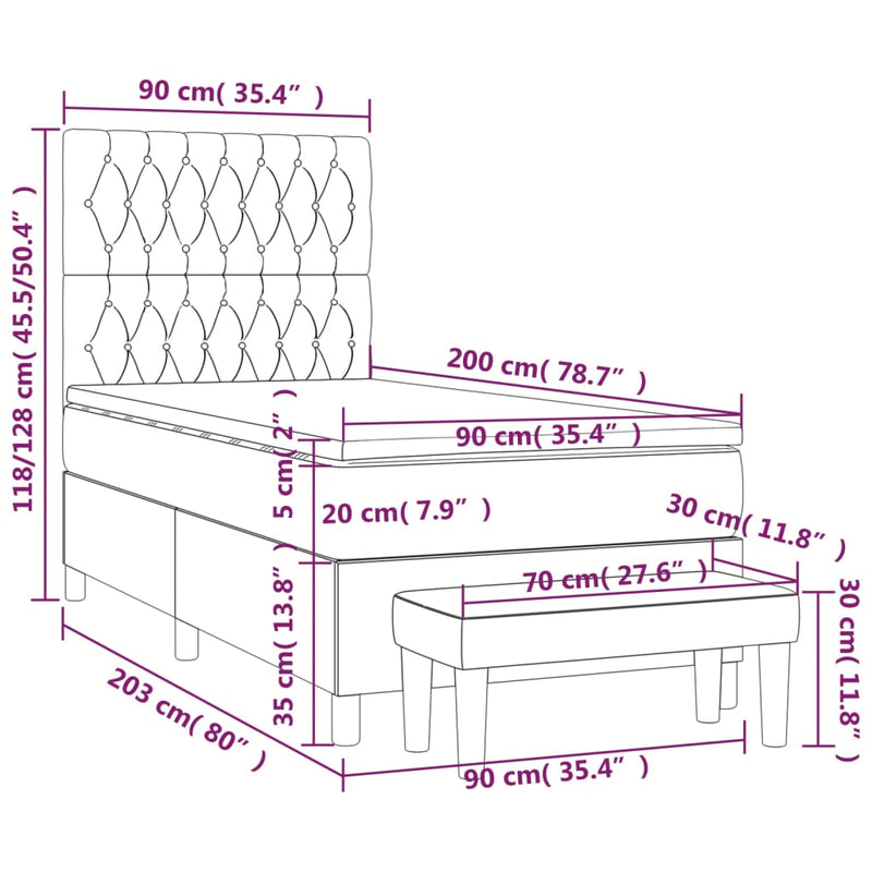 Boxspringbett mit Matratze Hellgrau 90x200 cm Samt