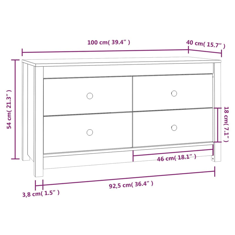 Beistellschrank Weiß 100x40x54 cm Massivholz Kiefer