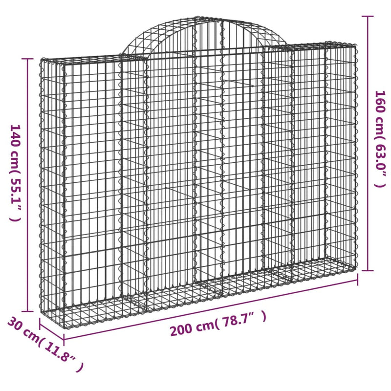 Gabionen mit Hochbogen 25Stk. 200x30x140/160cm Verzinktes Eisen