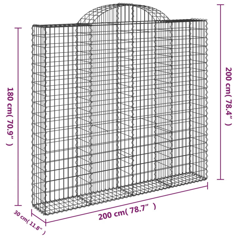 Gabionen mit Hochbogen 3 Stk. 200x30x180/200cm Verzinktes Eisen