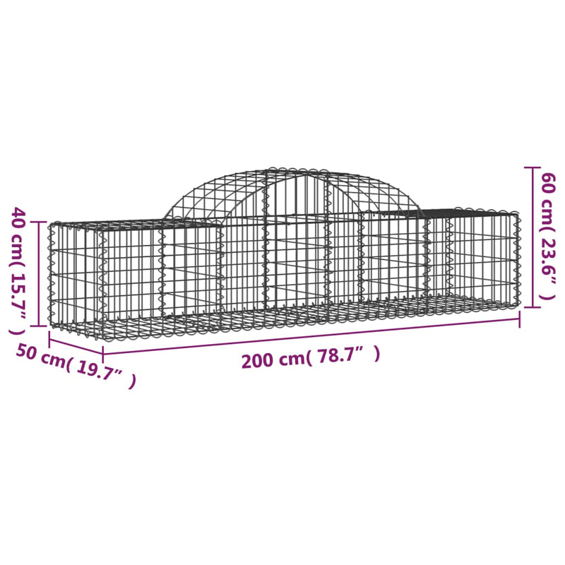 Gabionen mit Hochbogen 50 Stk. 200x50x40/60 cm Verzinktes Eisen