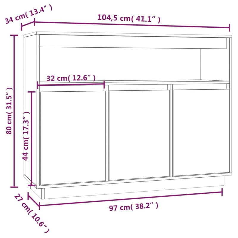 Sideboard 104,5x34x80 cm Massivholz Kiefer