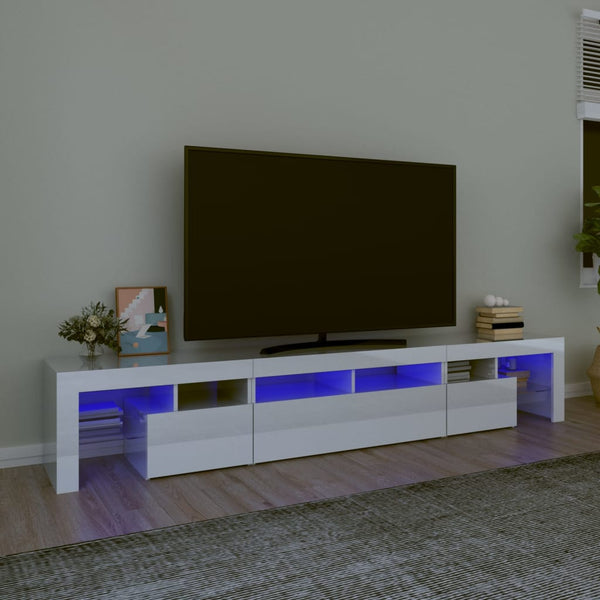 TV-Schrank mit LED-Leuchten Hochglanz-Weiß 230x36,5x40 cm