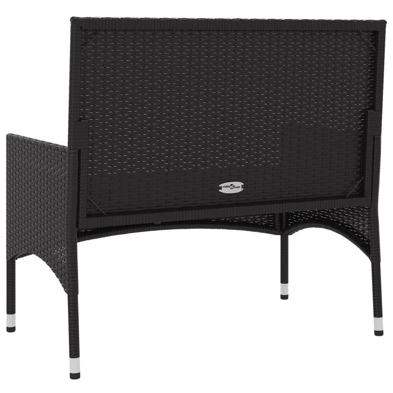 Gartenbank 2-Sitzer mit Kissen Schwarz Poly Rattan