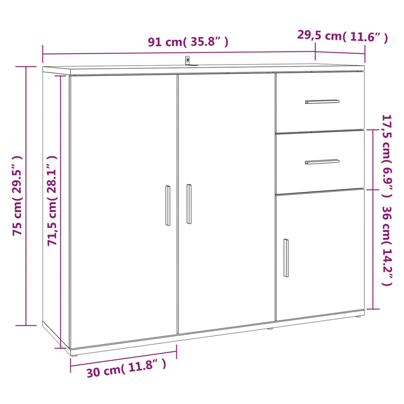 Sideboard Schwarz 91x29,5x75 cm Holzwerkstoff