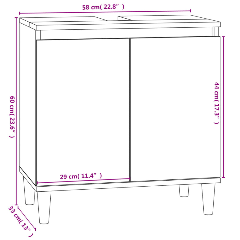 Waschbeckenunterschrank Schwarz 58x33x60 cm Holzwerkstoff