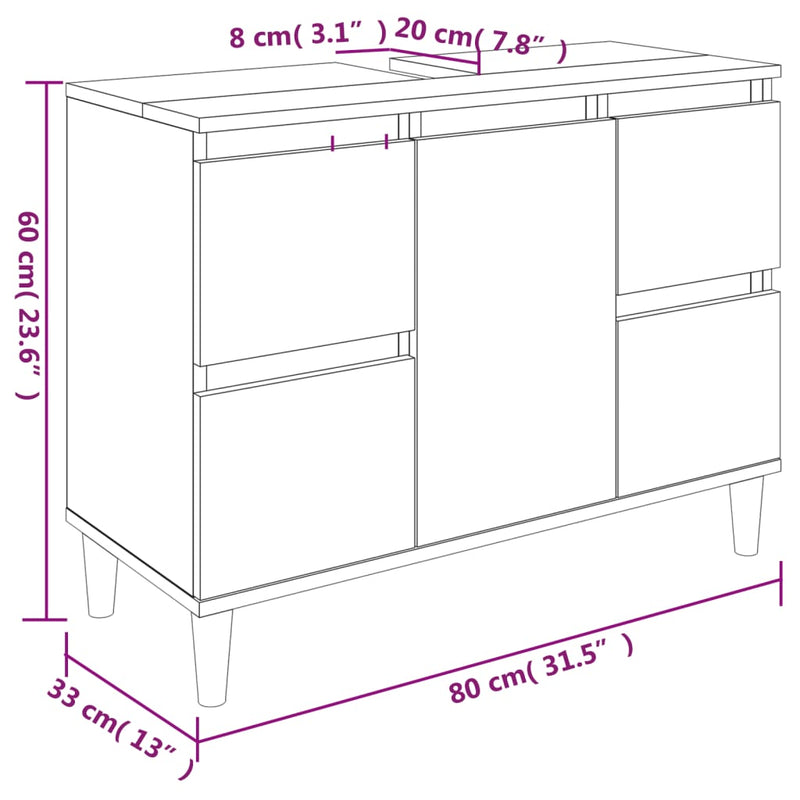 Waschbeckenunterschrank Schwarz 80x33x60 cm Holzwerkstoff