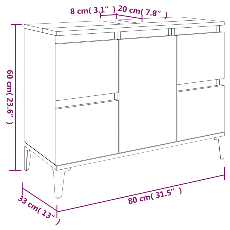 Waschbeckenunterschrank Grau Sonoma 80x33x60 cm Holzwerkstoff