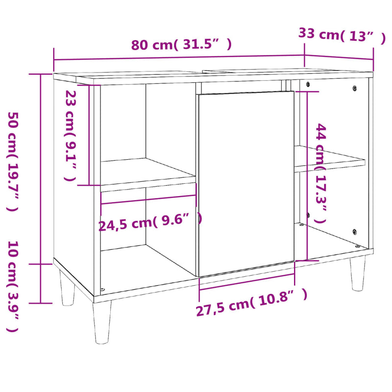 Waschbeckenunterschrank Schwarz 80x33x60 cm Holzwerkstoff