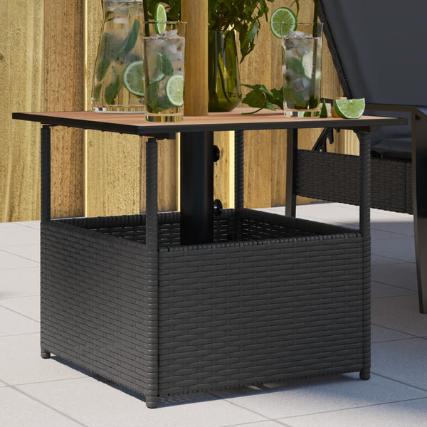 Gartentisch mit Schirmloch Schwarz 55x55x46,5 cm Poly Rattan