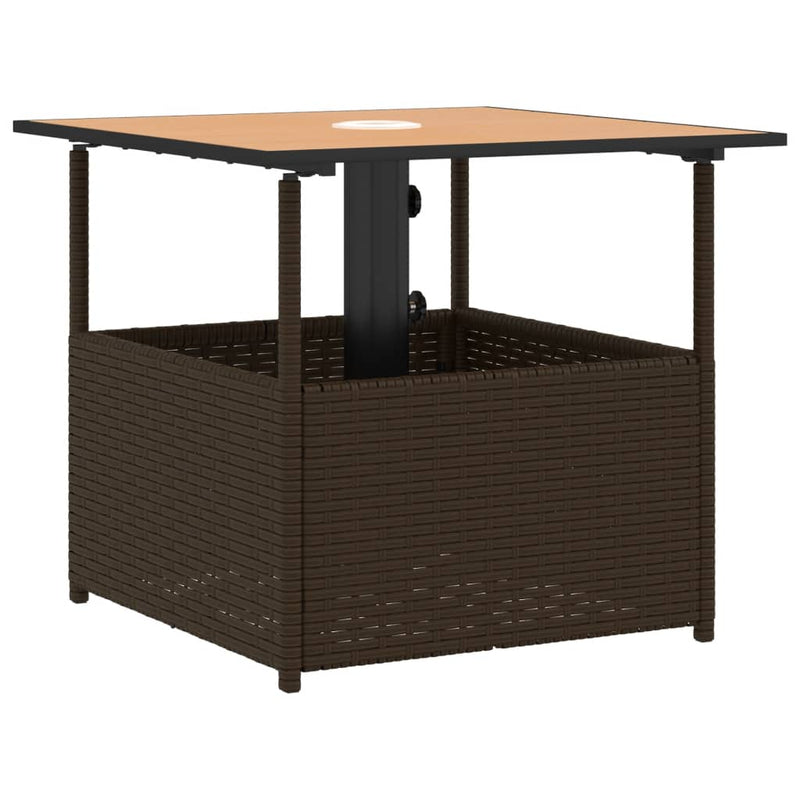 Gartentisch mit Schirmloch Braun 55x55x46,5 cm Poly Rattan