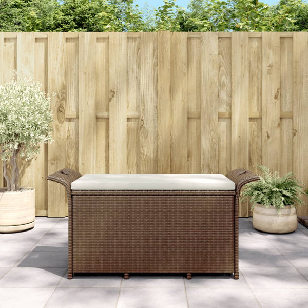 Gartenbank mit Kissen Braun 116x46x57 cm Poly Rattan