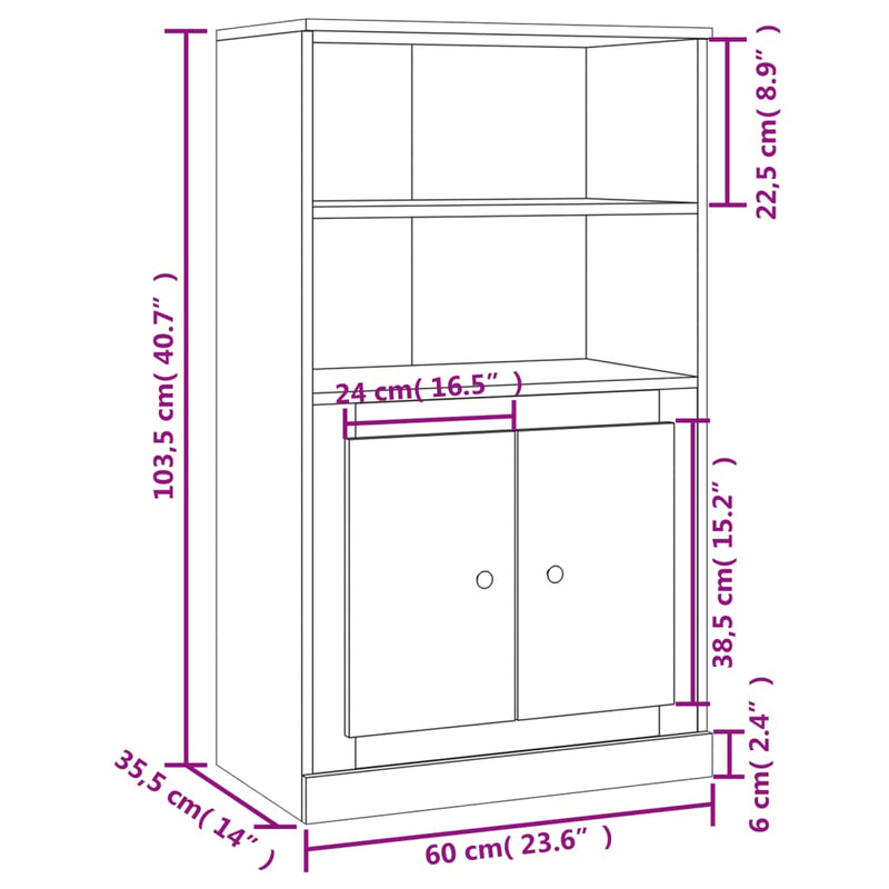 Highboard Hochglanz-Weiß 60x35,5x103,5 cm Holzwerkstoff