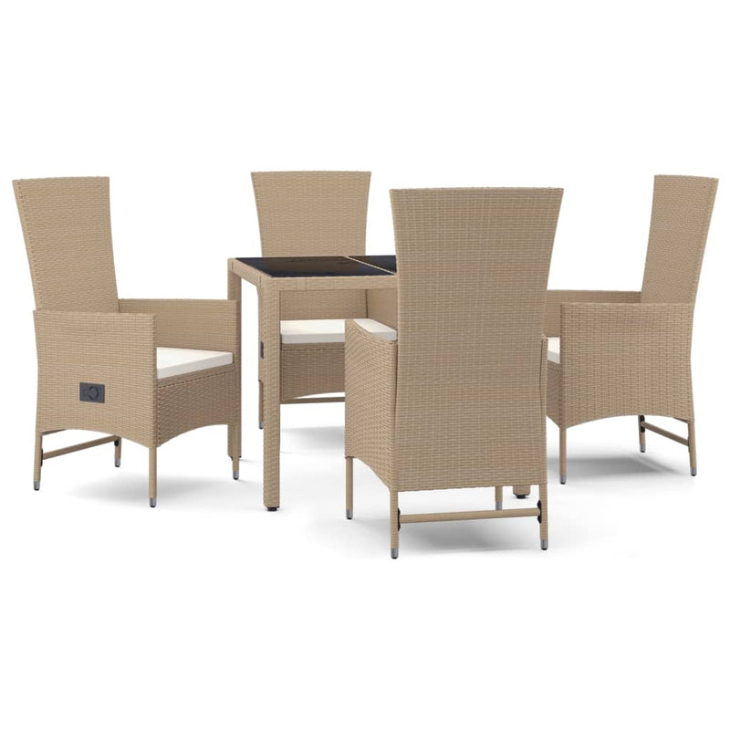 5-tlg. Garten-Essgruppe mit Kissen Beige Poly Rattan