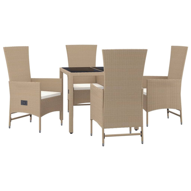 5-tlg. Garten-Essgruppe mit Kissen Beige Poly Rattan