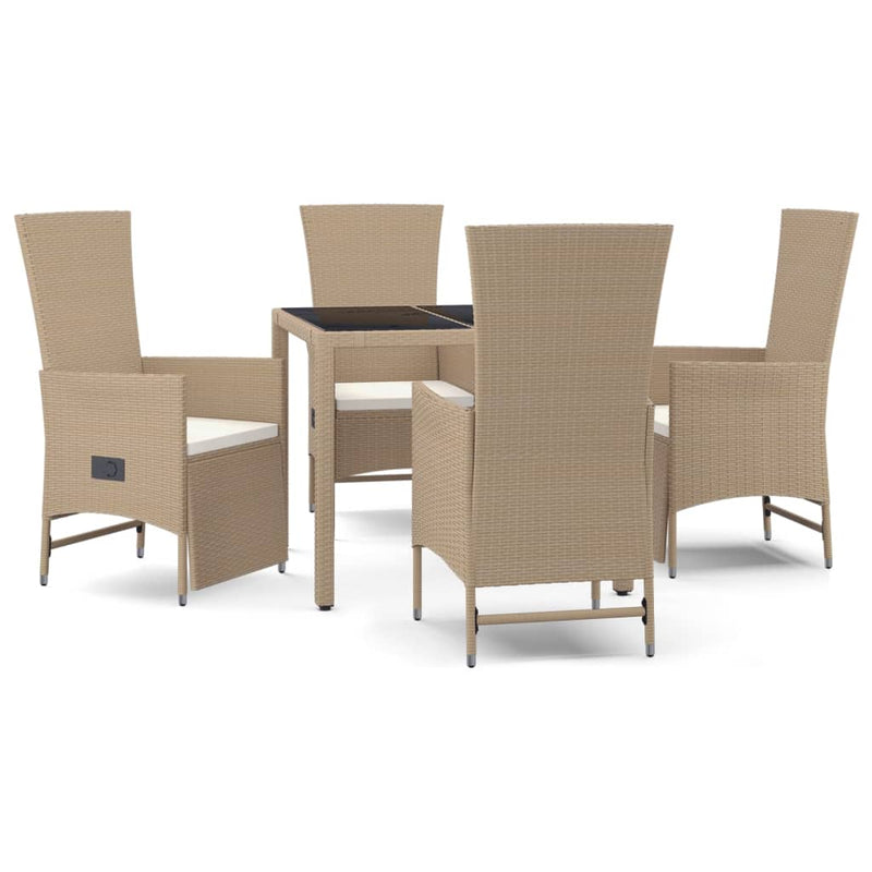 5-tlg. Garten-Essgruppe mit Kissen Beige Poly Rattan