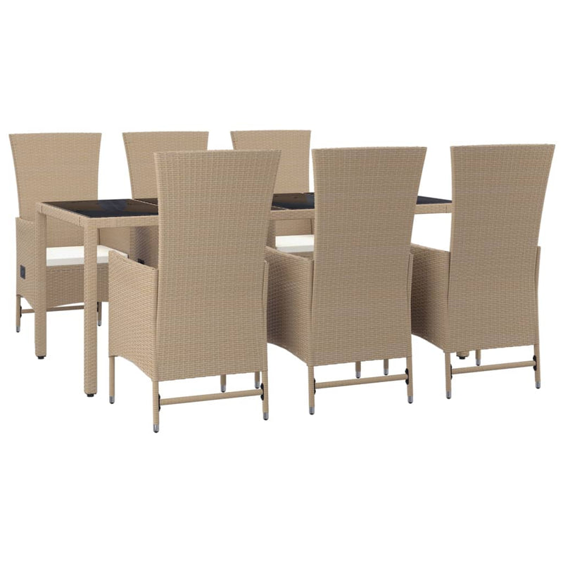 7-tlg. Garten-Essgruppe mit Kissen Beige Poly Rattan