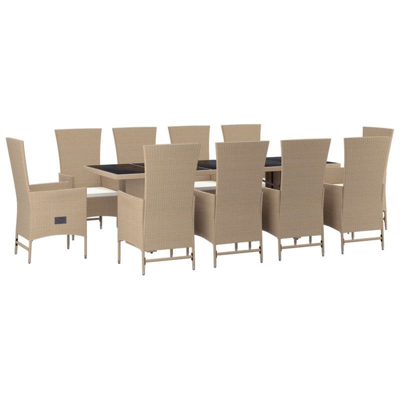 11-tlg. Garten-Essgruppe mit Kissen Beige Poly Rattan