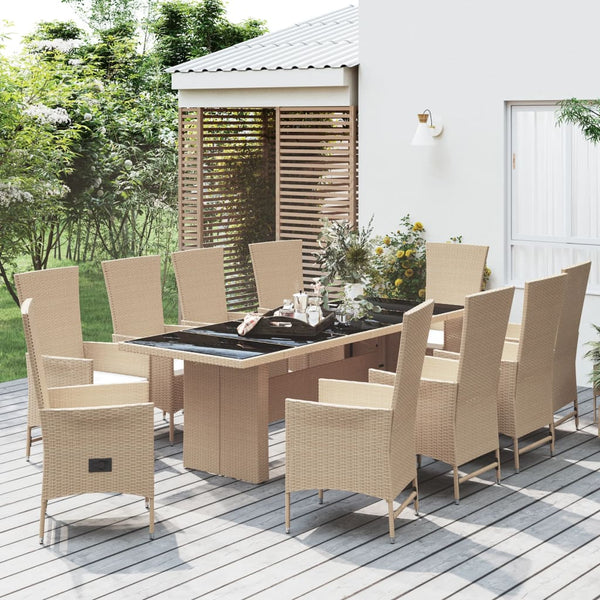 11-tlg. Garten-Essgruppe mit Kissen Beige Poly Rattan