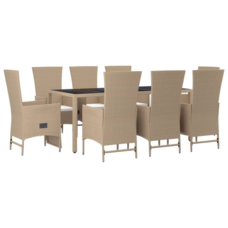 9-tlg. Garten-Essgruppe mit Kissen Beige Poly Rattan