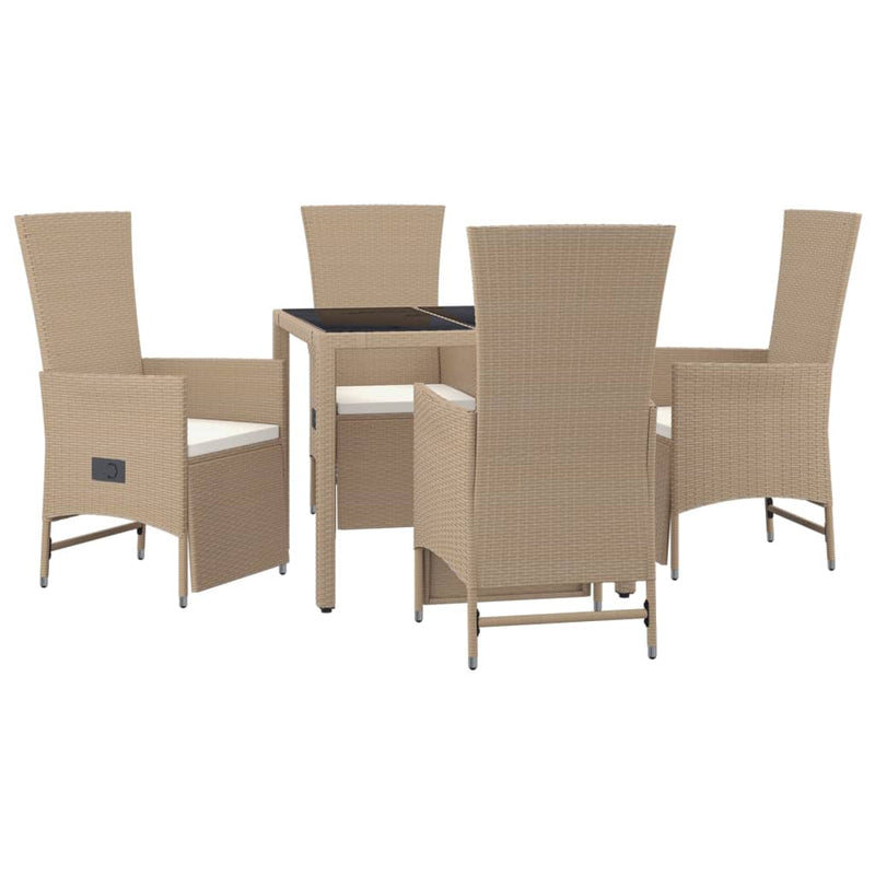 5-tlg. Garten-Essgruppe mit Kissen Beige Poly Rattan