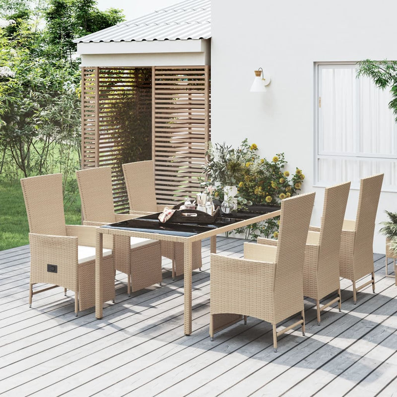 7-tlg. Garten-Essgruppe mit Kissen Beige Poly Rattan