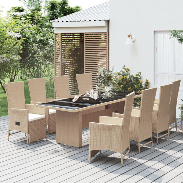 9-tlg. Garten-Essgruppe mit Kissen Beige Poly Rattan