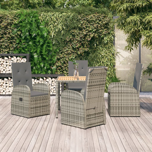 5-tlg. Garten-Essgruppe mit Kissen Grau Poly Rattan