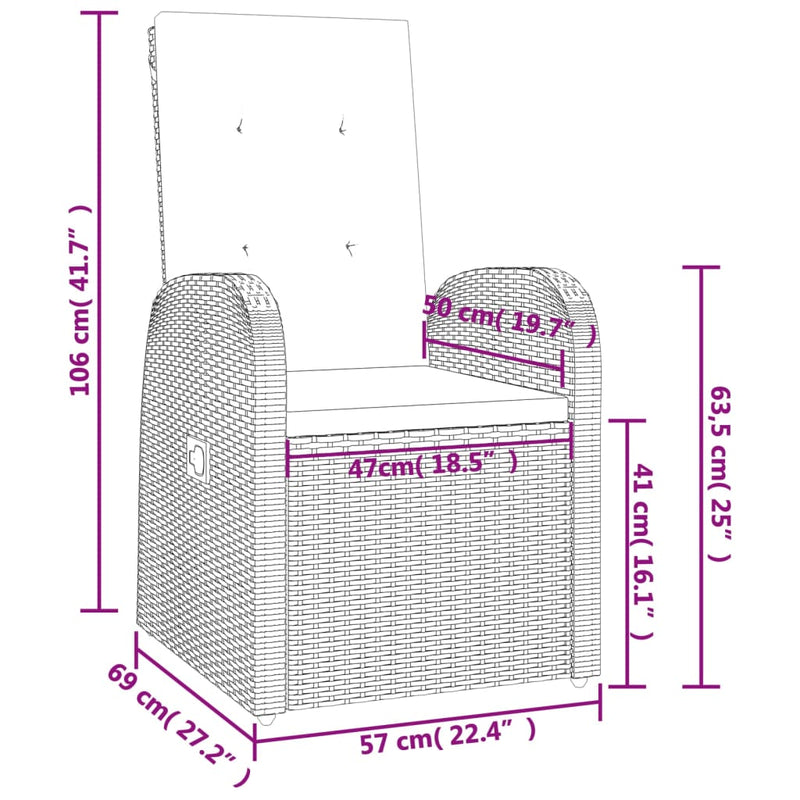 5-tlg. Garten-Essgruppe mit Kissen Grau Poly Rattan