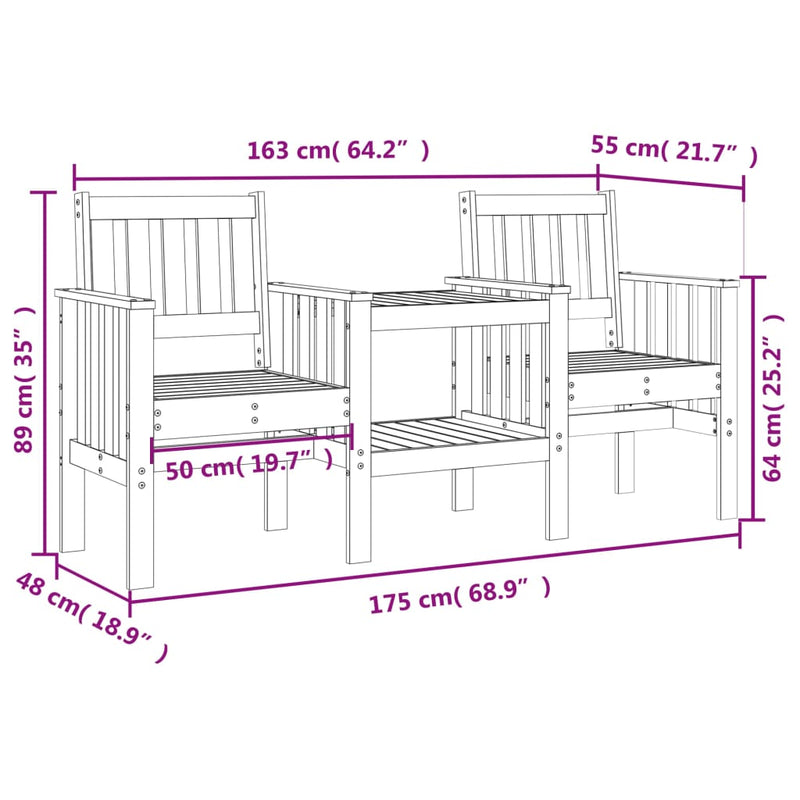 Gartenbank mit Tisch 2-Sitzer Massivholz Douglasie