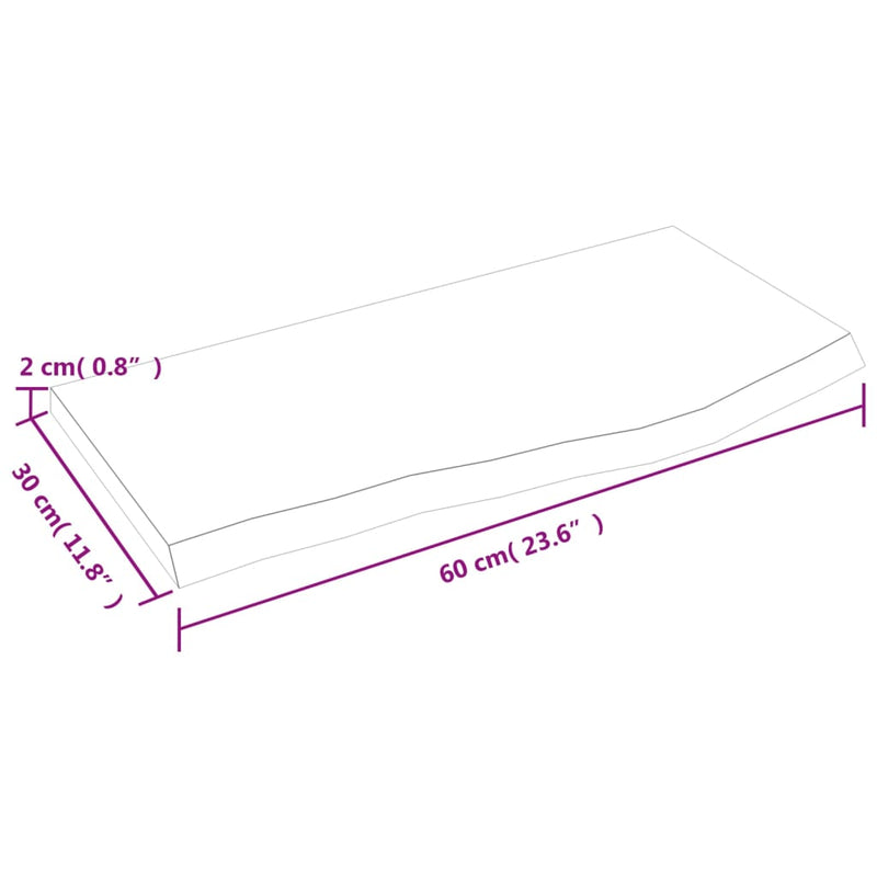 Wandregal 60x30x2 cm Massivholz Eiche Unbehandelt