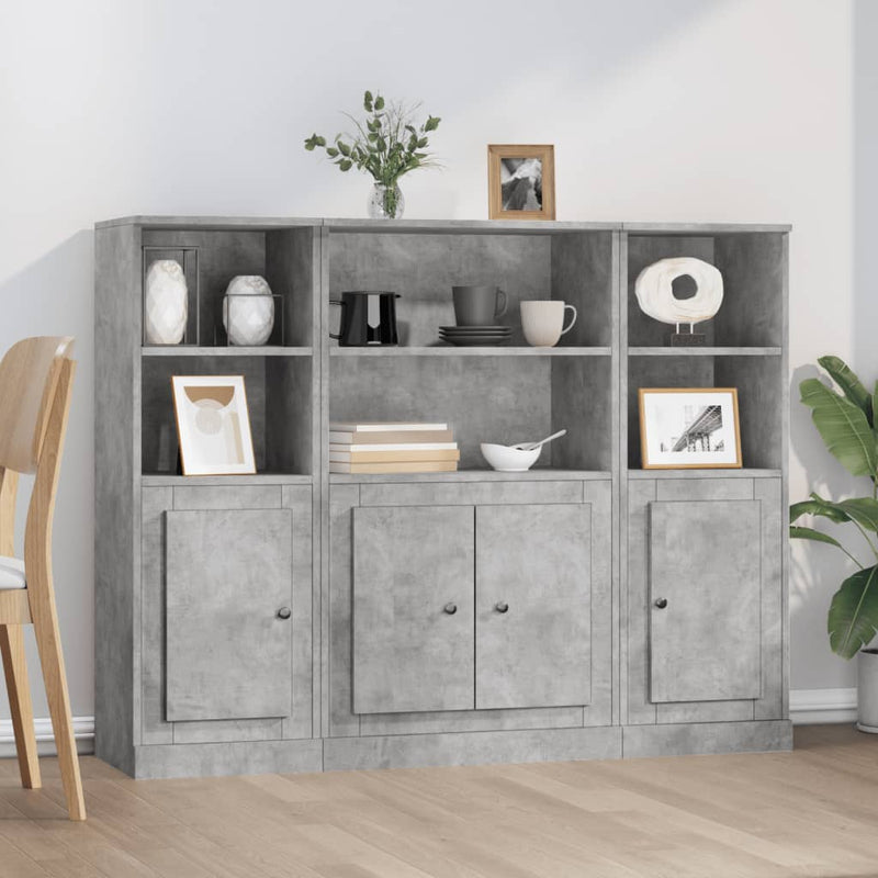 Highboards 3 Stk. Betongrau Holzwerkstoff