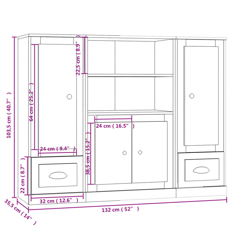 Highboards 3 Stk. Sonoma-Eiche Holzwerkstoff