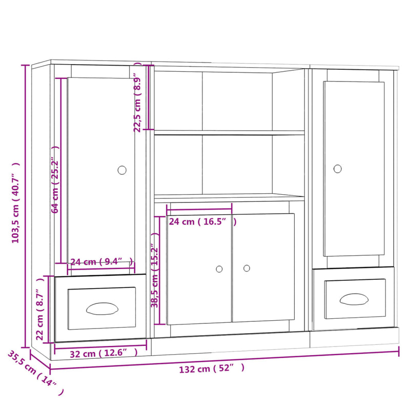 Highboards 3 Stk. Räuchereiche Holzwerkstoff