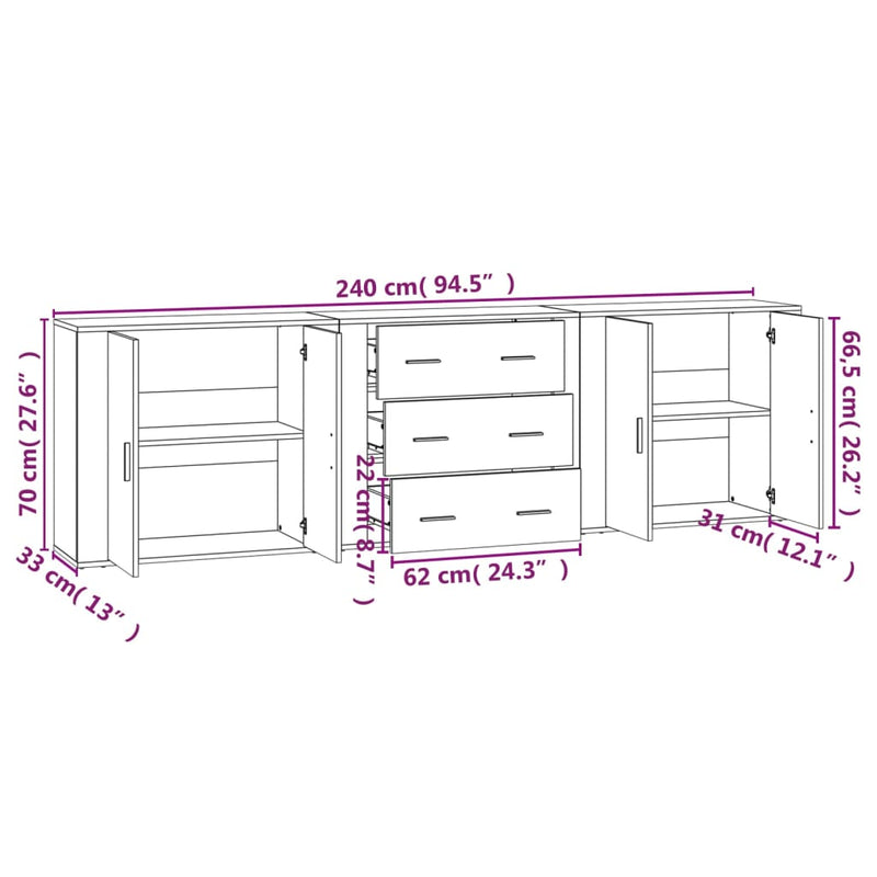 Sideboards 3 Stk. Weiß Holzwerkstoff