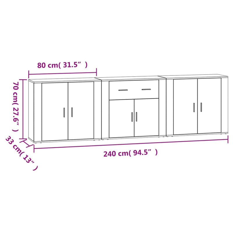 Sideboards 3 Stk. Schwarz Holzwerkstoff