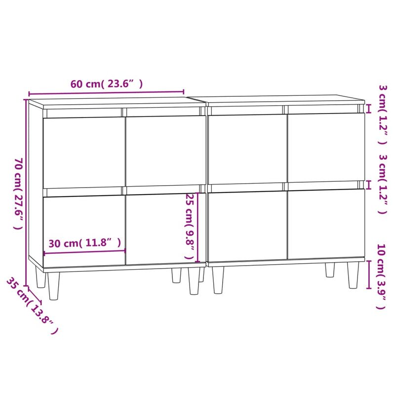 Sideboards 2 Stk. Weiß 60x35x70 cm Holzwerkstoff