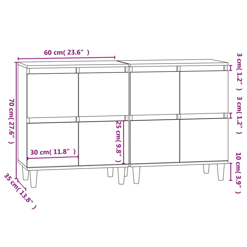 Sideboards 2 Stk. Räuchereiche 60x35x70 cm Holzwerkstoff