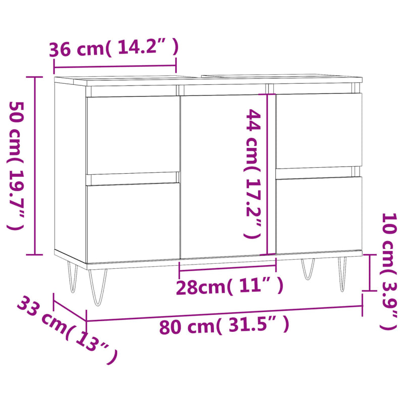 Badschrank Betongrau 80x33x60 cm Holzwerkstoff