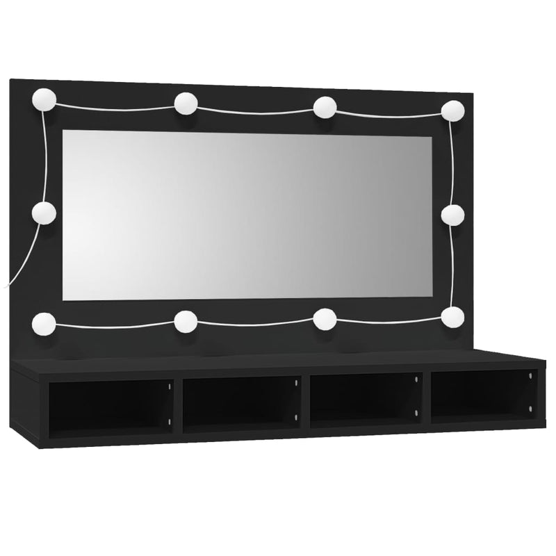 Spiegelschrank mit LED Schwarz 90x31,5x62 cm