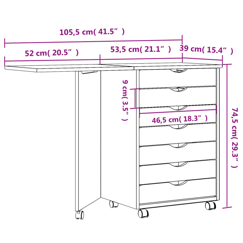 Rollschrank mit Schreibtisch MOSS Honigbraun Massivholz Kiefer